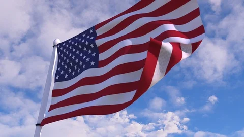 Flag of USA waving in wind over a cloudy sky Stock Footage