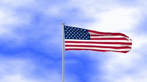 Flag of usa waving in the wind with pole and blue sky background 스톡 동영상 124943029