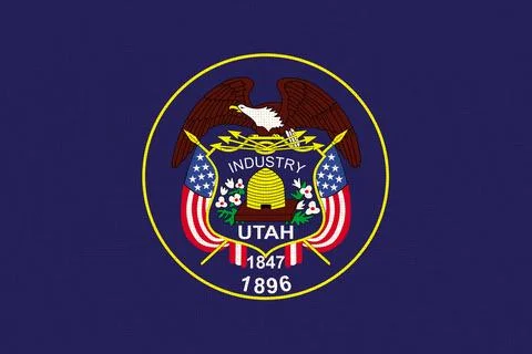 Flag of Utah state on fabric surface. Old Utah flag used from 2011 to 2024 스톡 일러스트