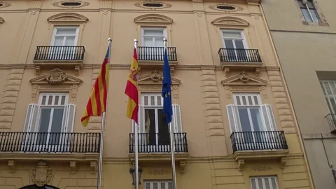 Flag of Valencia and Spain Stock Footage 80929047
