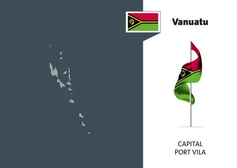 Flag of Vanuatu on white background. Dotted map of Vanuatu Stock Illustration