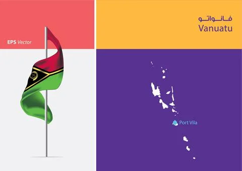 Flag of Vanuatu on white background with Map Stock Illustration