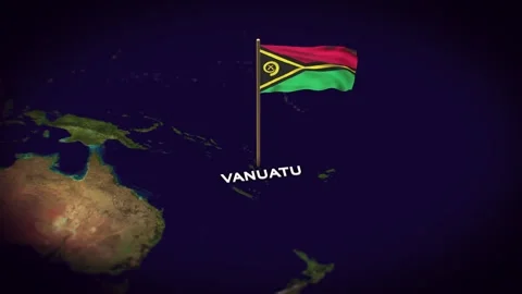 The Flag of Vanuatu on the World Map, Vanuatu map with flag 3d animation Stock Footage 306609317