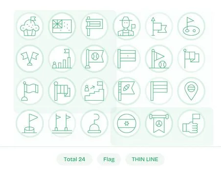 Flag Vector Icon Library with 24 Thin Line Retina Ready Pixel Optimized Desig Stock Illustration