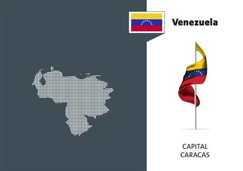 Flag of Venezuela on white background. Dotted map of Venezuela Stock Illustration
