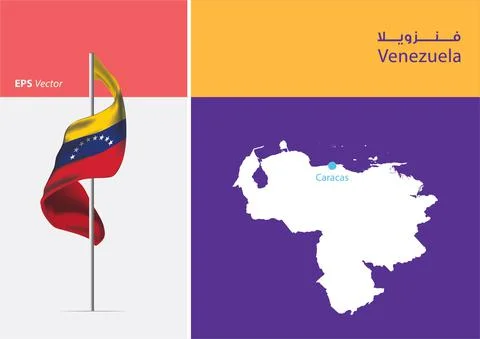 Flag of Venezuela on white background with Map Stock Illustration