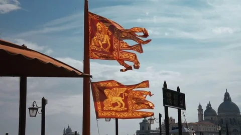 Flag of venice in the square Stock Footage 76816242