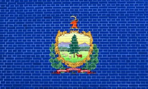 Flag of Vermont on brick wall texture background 스톡 일러스트