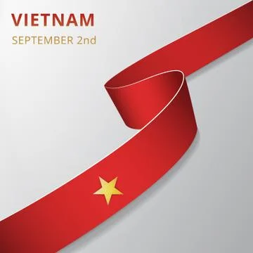 Flag of Vietnam. 2nd of September. Vector illustration. Wavy ribbon on gray b Stock Illustration