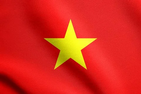 Flag of Vietnam waving in wind with fabric texture Stock Photos