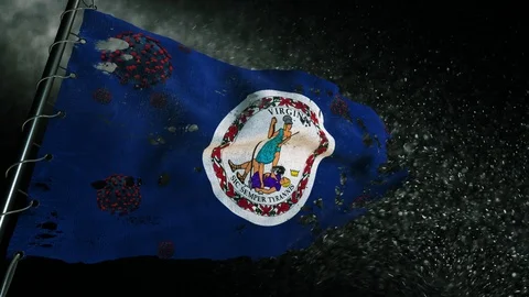 The flag of Virginia is torn and marked with the virus of covid-19 . 動画素材 127200614