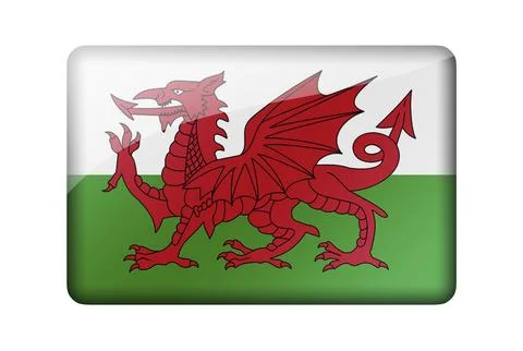 Flag of Wales. Rectangular glossy icon. Isolated on white background Stock Illustration