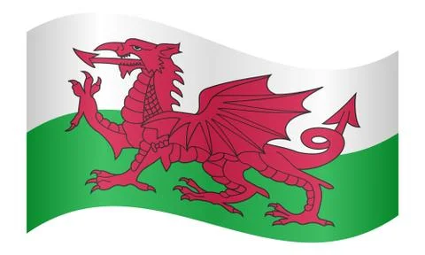 Flag of Wales waving on white background Stock Illustration