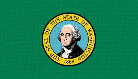 Flag of Washington state on fabric surface. Colored Washington flag on fabric Stock Illustration