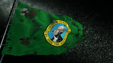 The flag of Washington is torn and marked with the virus of covid-19 . Видео 127200615