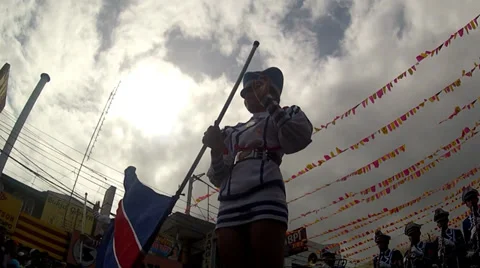 Flag Waver Silhouette low angle shot Stock Footage 34195111