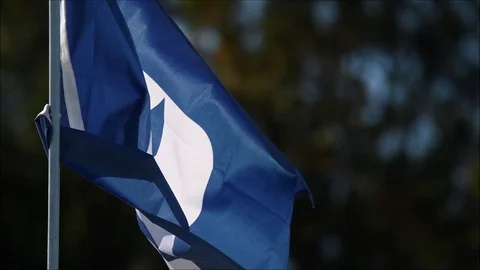 A flag waves in the wind displaying the Duke Blue Devils logo during the Stock Footage 100599213