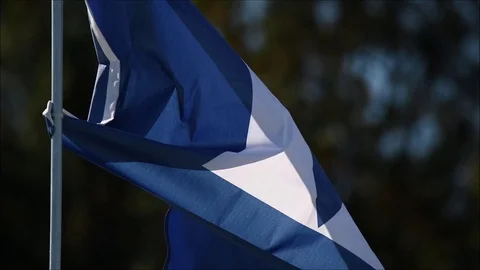 A flag waves in the wind displaying the Duke Blue Devils logo during the Stock Footage 100599221