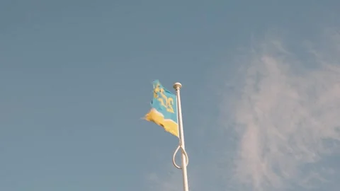 Flag waving in the breeze under a clear blue sky Stock Footage 306394616