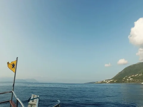 Flag waving on the deck on cruise boat Stock Footage 80052903