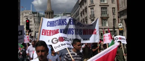 Flag waving Huge Crowd Marching for Gaza on August 9 2014 London UK Stock Footage 144252163