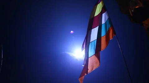 Flag waving lite at night wind Stock Footage 45590887