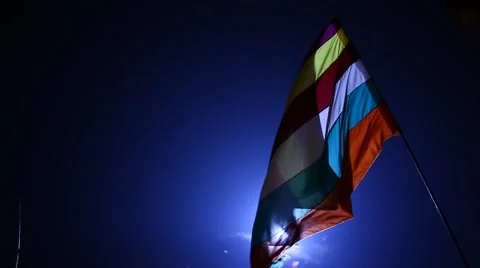 Flag waving lite at night wind Stock Footage 45591008