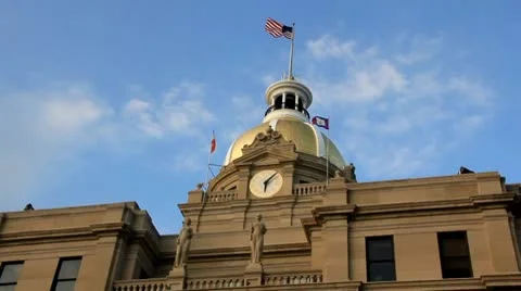 Flag waving over capital building Stock Footage 8909845