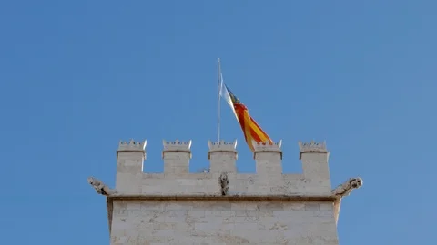 Flag waving on the tower of the Lonja de la Seda, Valencia, Spain Vídeo Stock 102817209