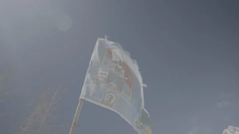Flag Waving in Wind – High-Altitude Landscape Ladakh -28th feb 2025 Stock Footage 311855657