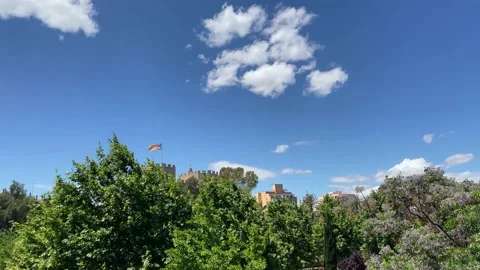 Flag on the wind on top of the Valencia Castle 動画素材 154594825