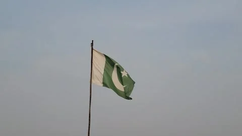 Flag on the wind, Waving Pakistani flag isolated on blue sky Stock Footage 255973973