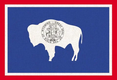 Flag of Wyoming state on fabric surface. Colored Wyoming flag on fabric Stock Illustration