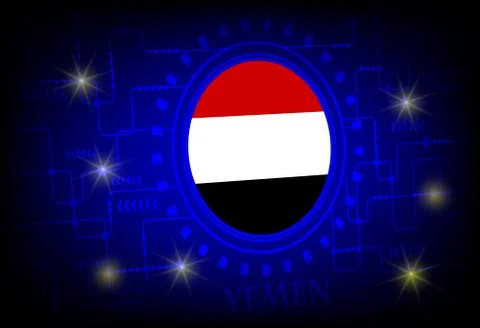 Flag of Yemen  on a background of technology. Stock Illustration