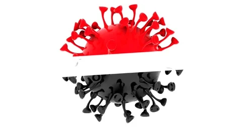Flag of Yemen on Seamless looping 3D animation of the covid-19 Corona Virus Stock Footage 166464044