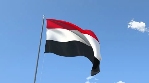 The flag of Yemen Waving on the Wind. Stock Footage 50557626