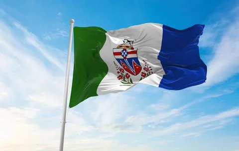 Flag of Yukon , Canada at cloudy sky background on sunset, panoramic view. Ca Stock Illustration
