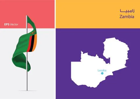 Flag of Zambia on white background with Map Stock Illustration
