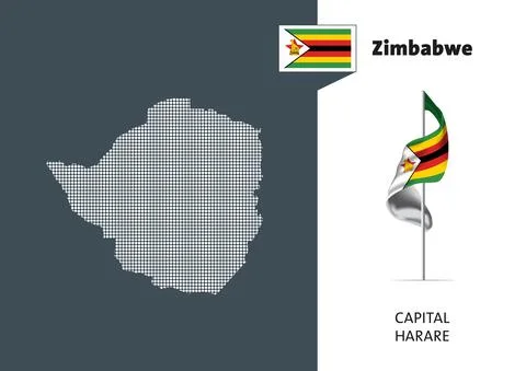Flag of Zimbabwe on white background. Dotted map of Zimbabwe Stock Illustration