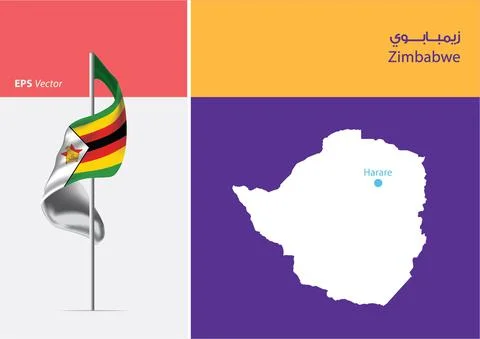 Flag of Zimbabwe on white background with Map Stock Illustration