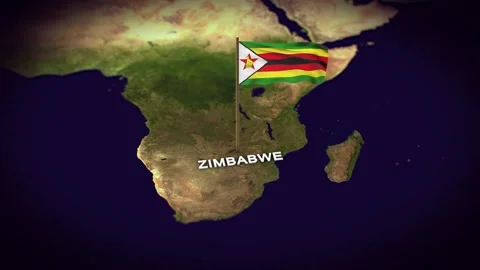 The Flag of Zimbabwe on the World Map, Zimbabwe map with flag 3d animation Stock Footage 289646426
