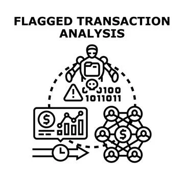 Flagged transaction analysis detecting financial fraud and suspect activity Stock Illustration