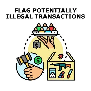 Flagging potentially illegal transactions and criminal activity concept Stock Illustration