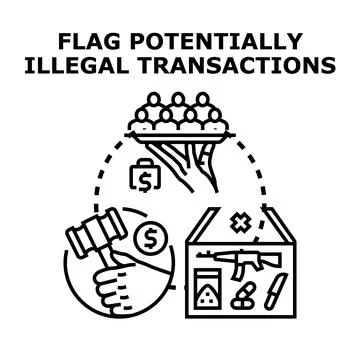 Flagging potentially illegal transactions and criminal activity concept Stock Illustration