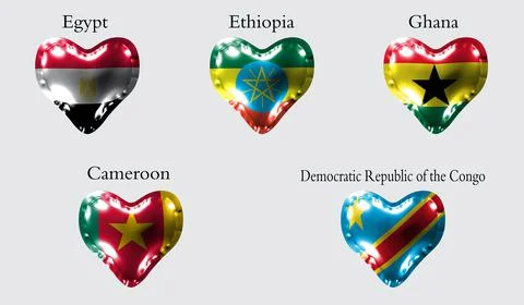 Flags of African countries. The flags of Egipt, Ethiopia, Ghana, Cameroon, De Stock Illustration