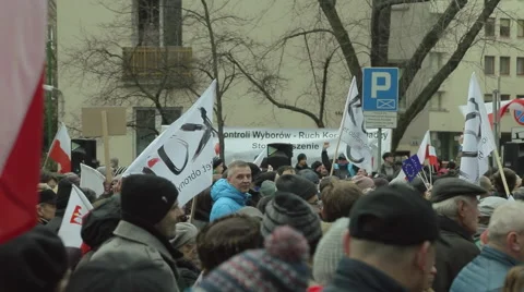 Flags in the air. Counter-demonstration, Anonymous mask. Stock Footage 67352530