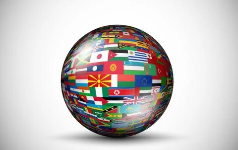 Flags of all countries in the 3d ball with shadows Stock Illustration