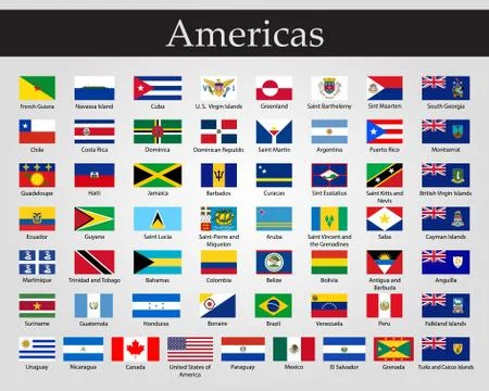 Flags of all countries of the American continents. Stock Illustration