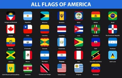 Flags of all countries of American continents. Flat style Illustrazione stock