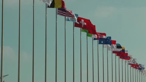 Flags of all nations are flying 動画素材 343392434